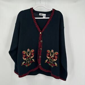 Lucia Womens Vintage Cardigan Sweater Size L Floral‎ Embroidered Cottagecore